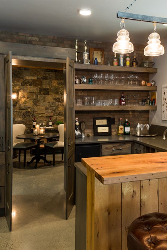 man cave with speakeasy door